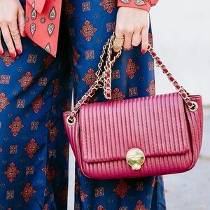 HENRI BENDEL No.7 Oxblood Burgundy Quilted Gold Chain Leather Crossbody Purse